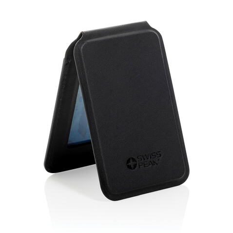 Magstand magnetische Handytasche mit Ständer aus RCS rec. PU schwarz bedrucken, Art.-Nr. P301.7501