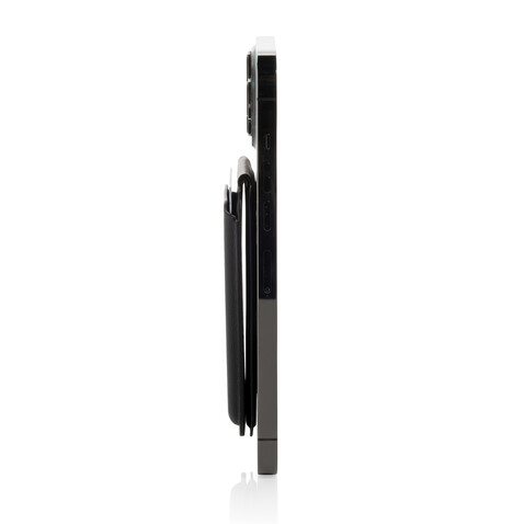 Magstand magnetische Handytasche mit Ständer aus RCS rec. PU schwarz bedrucken, Art.-Nr. P301.7501