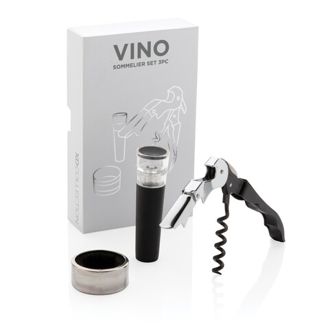 Vino 3-tlg. Sommelier Set silber bedrucken, Art.-Nr. P911.072