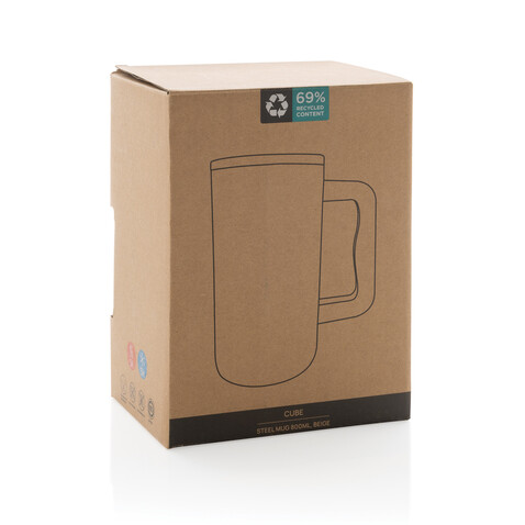Cube Becher aus RCS recyceltem Stahl 800ml beige bedrucken, Art.-Nr. P437.3119