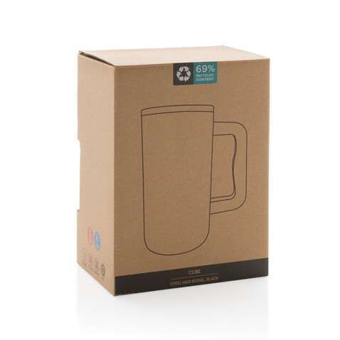Cube Becher aus RCS recyceltem Stahl 800ml schwarz bedrucken, Art.-Nr. P437.3101