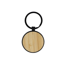 Schlüsselaqnhänger aus Bambus und Metall rund - Schwarz bedrucken, Art.-Nr. LT99718-N0002