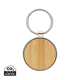 Schlüsselanhänger aus RCS rec. Zinklegierung mit Bambus silber, braun bedrucken, Art.-Nr. P191.6709