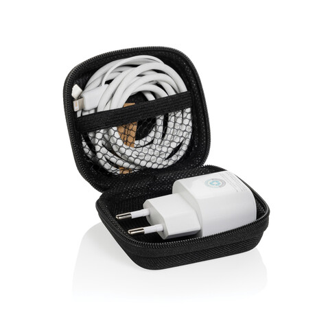 Boost 2-tlg. 20W Type-C Ladeset aus RCS recyceltem PET schwarz bedrucken, Art.-Nr. P301.2501