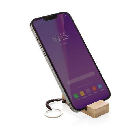 Standkey Bambus Schlüsselanhänger Telefonständer braun bedrucken, Art.-Nr. P301.3809