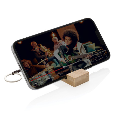 Standkey Bambus Schlüsselanhänger Telefonständer braun bedrucken, Art.-Nr. P301.3809