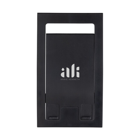 SnapStand faltbarer Telefonständer aus RCS recyceltem ABS schwarz bedrucken, Art.-Nr. P301.4101
