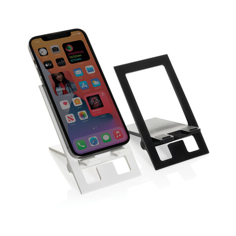 SnapStand faltbarer Telefonständer aus RCS recyceltem ABS schwarz bedrucken, Art.-Nr. P301.4101