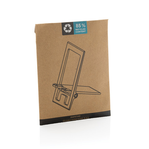 SnapStand faltbarer Telefonständer aus RCS recyceltem ABS schwarz bedrucken, Art.-Nr. P301.4101