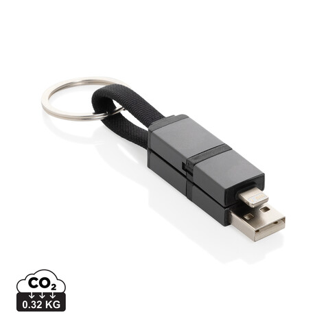 Terra 4-in-1 Schnellladekabel für den Schlüsselbund aus rAlu grau bedrucken, Art.-Nr. P302.7602