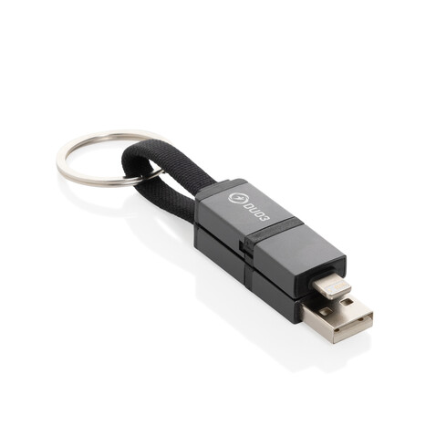 Terra 4-in-1 Schnellladekabel für den Schlüsselbund aus rAlu grau bedrucken, Art.-Nr. P302.7602