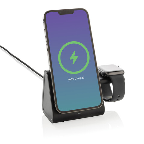 Powerbase 3-in-1-Charger aus RCS Kunststoff mit Powerbank schwarz bedrucken, Art.-Nr. P309.0201