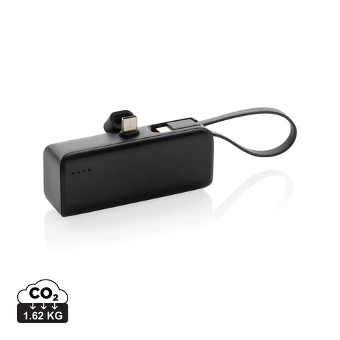 Powerlink 3000mah Powerbank aus RCS rPlastic mit USB-C Kabel schwarz bedrucken, Art.-Nr. P322.4901
