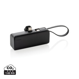 Powerlink 3000mah Powerbank aus RCS rPlastic mit USB-C Kabel schwarz bedrucken, Art.-Nr. P322.4901