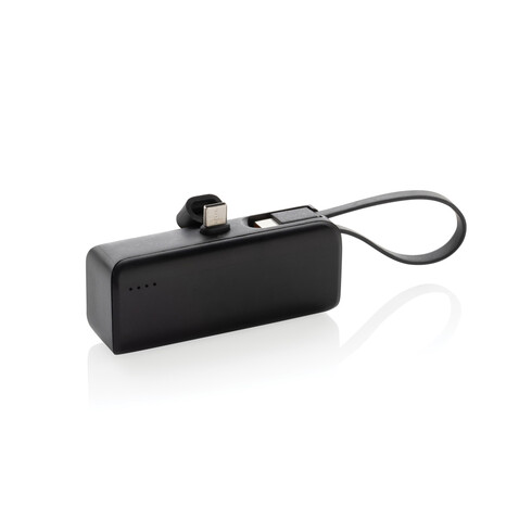 Powerlink 3000mah Powerbank aus RCS rPlastic mit USB-C Kabel schwarz bedrucken, Art.-Nr. P322.4901