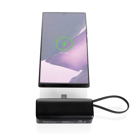 Powerlink 3000mah Powerbank aus RCS rPlastic mit USB-C Kabel schwarz bedrucken, Art.-Nr. P322.4901