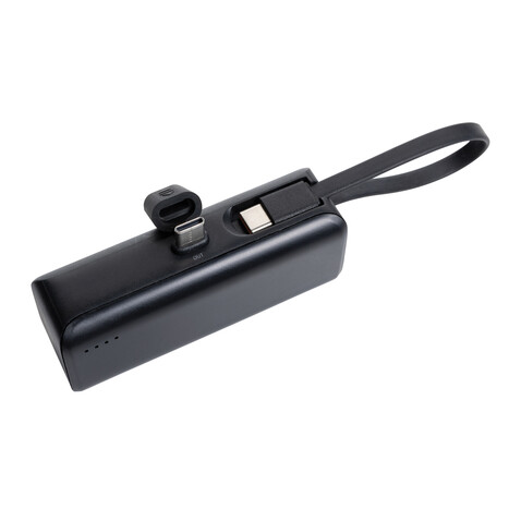 Powerlink 3000mah Powerbank aus RCS rPlastic mit USB-C Kabel schwarz bedrucken, Art.-Nr. P322.4901