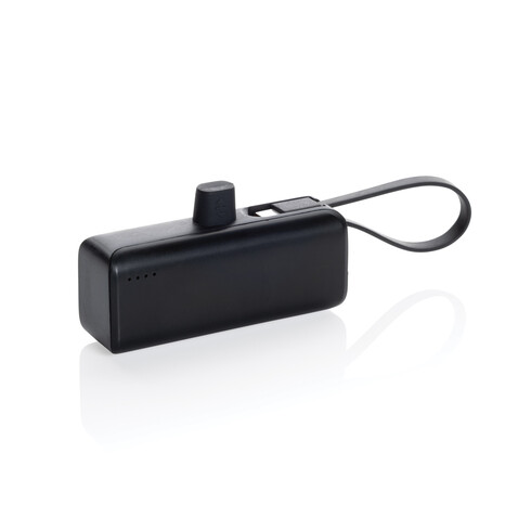 Powerlink 3000mah Powerbank aus RCS rPlastic mit USB-C Kabel schwarz bedrucken, Art.-Nr. P322.4901