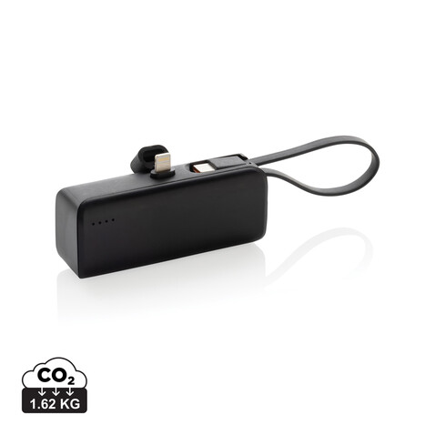 Powerlink 3000mah iOS-Connector Powerbank aus RCS rPlastic schwarz bedrucken, Art.-Nr. P322.5001