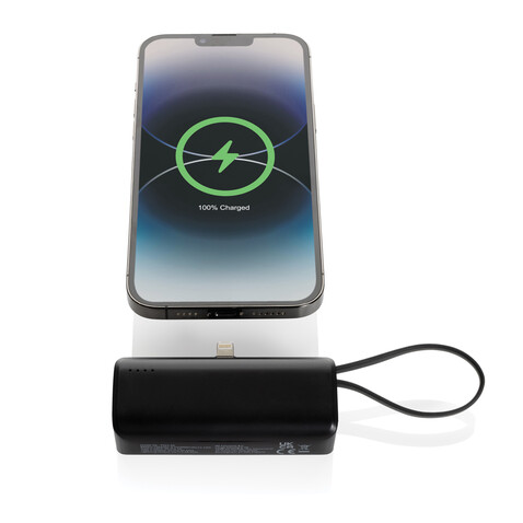 Powerlink 3000mah iOS-Connector Powerbank aus RCS rPlastic schwarz bedrucken, Art.-Nr. P322.5001