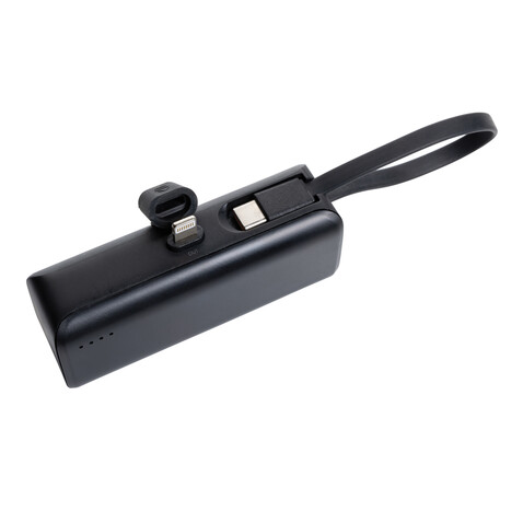 Powerlink 3000mah iOS-Connector Powerbank aus RCS rPlastic schwarz bedrucken, Art.-Nr. P322.5001