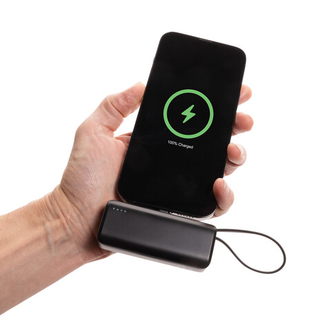 Powerlink 3000mah iOS-Connector Powerbank aus RCS rPlastic schwarz bedrucken, Art.-Nr. P322.5001