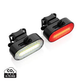 Lumino USB Fahrradlicht-Set aus RCS recyceltem Kunststoff schwarz bedrucken, Art.-Nr. P513.8401