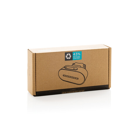 Lumino USB Fahrradlicht-Set aus RCS recyceltem Kunststoff schwarz bedrucken, Art.-Nr. P513.8401