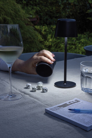 Zenic USB Tischleuchte aus RCS recyceltem Kunststoff schwarz bedrucken, Art.-Nr. P513.9701