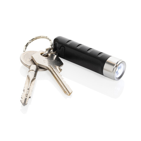 Globix USB Schlüsselanhänger-Taschenlampe aus RCS rABS schwarz bedrucken, Art.-Nr. P514.0201