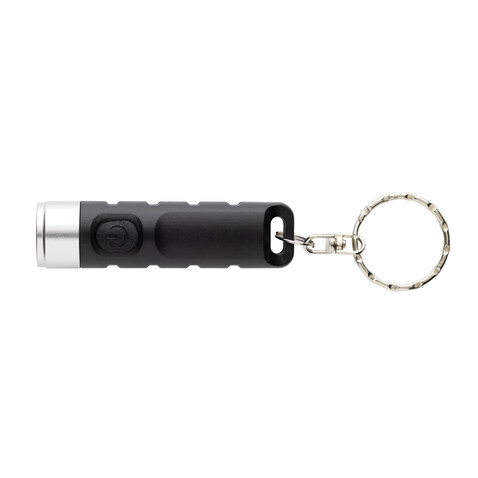 Globix USB Schlüsselanhänger-Taschenlampe aus RCS rABS schwarz bedrucken, Art.-Nr. P514.0201