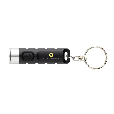 Globix USB Schlüsselanhänger-Taschenlampe aus RCS rABS schwarz bedrucken, Art.-Nr. P514.0201