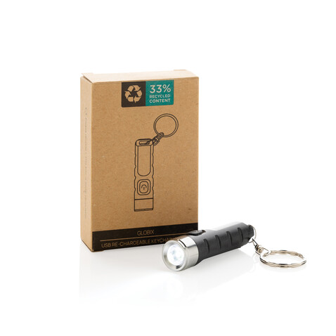 Globix USB Schlüsselanhänger-Taschenlampe aus RCS rABS schwarz bedrucken, Art.-Nr. P514.0201