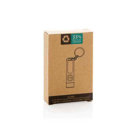 Globix USB Schlüsselanhänger-Taschenlampe aus RCS rABS schwarz bedrucken, Art.-Nr. P514.0201