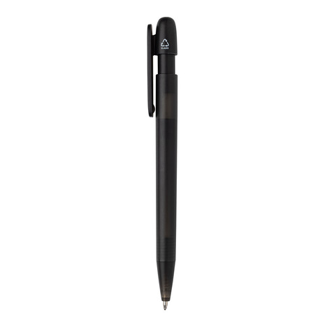 Devin transparenter Stift aus GRS zertifiziertem rABS schwarz bedrucken, Art.-Nr. P611.2601