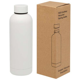Spring 500 ml RCS-zertifizierte Kupfer-Vakuum Isolierflasche aus recyceltem Edelstahl, weiss bedrucken, Art.-Nr. 10079801