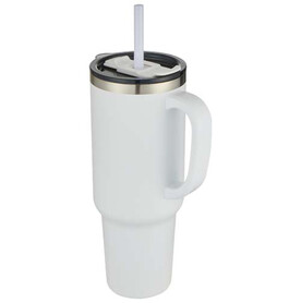 Sydney 1200 ml doppelwandiger RCS-zertifizierter Kupfer-Vakuum Isolierbecher mit Strohhalm, weiss bedrucken, Art.-Nr. 10080201