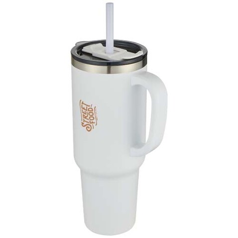 Sydney 1200 ml doppelwandiger RCS-zertifizierter Kupfer-Vakuum Isolierbecher mit Strohhalm, weiss bedrucken, Art.-Nr. 10080201