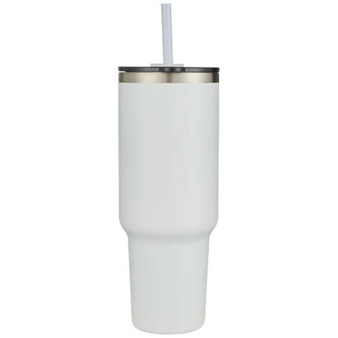 Sydney 1200 ml doppelwandiger RCS-zertifizierter Kupfer-Vakuum Isolierbecher mit Strohhalm, weiss bedrucken, Art.-Nr. 10080201