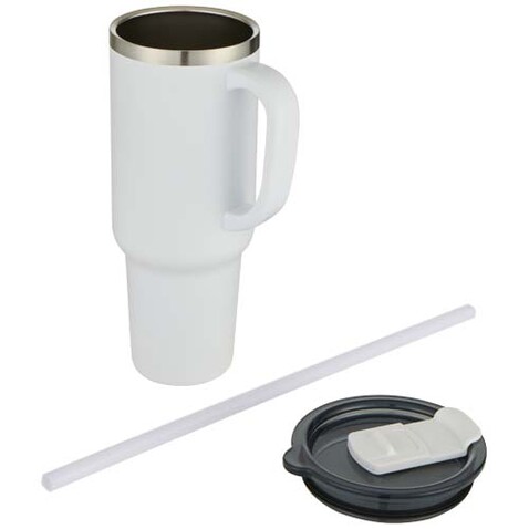 Sydney 1200 ml doppelwandiger RCS-zertifizierter Kupfer-Vakuum Isolierbecher mit Strohhalm, weiss bedrucken, Art.-Nr. 10080201