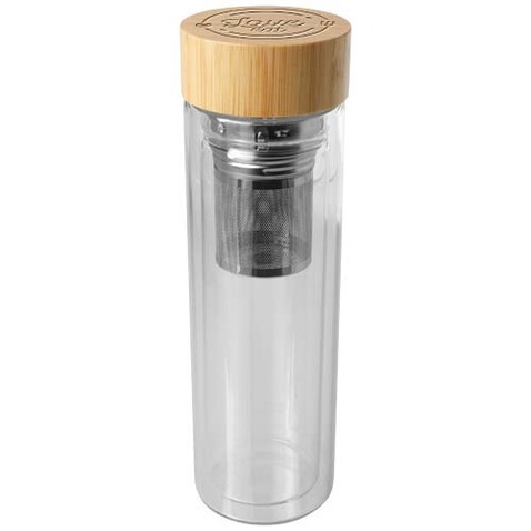 Bailey 400 ml Flasche aus Borosilikatglas mit Infuser und Bambusdeckel, transparent klar bedrucken, Art.-Nr. 10081001