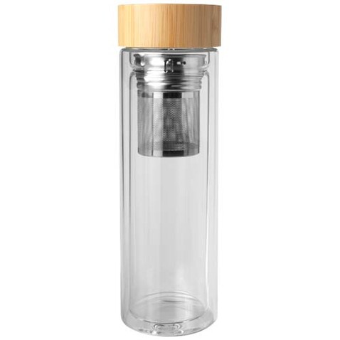 Bailey 400 ml Flasche aus Borosilikatglas mit Infuser und Bambusdeckel, transparent klar bedrucken, Art.-Nr. 10081001