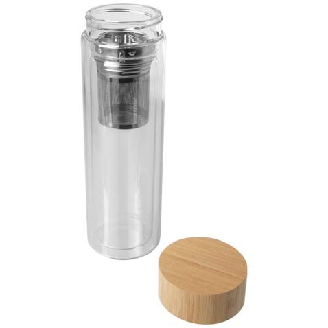 Bailey 400 ml Flasche aus Borosilikatglas mit Infuser und Bambusdeckel, transparent klar bedrucken, Art.-Nr. 10081001