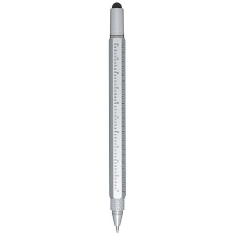 Dora Multifunktionsstift aus recyceltem Aluminium (schwarze Mine), silber bedrucken, Art.-Nr. 10790881