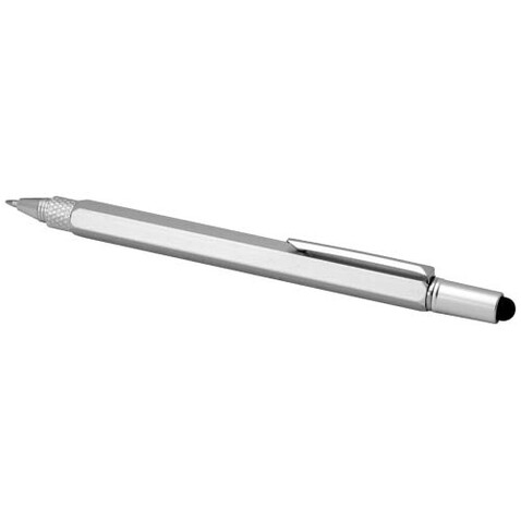Dora Multifunktionsstift aus recyceltem Aluminium (schwarze Mine), silber bedrucken, Art.-Nr. 10790881