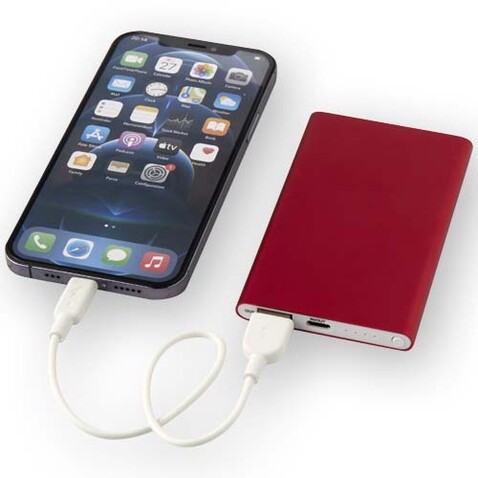 Pep 4000 mAh Type-C Powerbank aus recyceltem Aluminium, rot bedrucken, Art.-Nr. 12438021