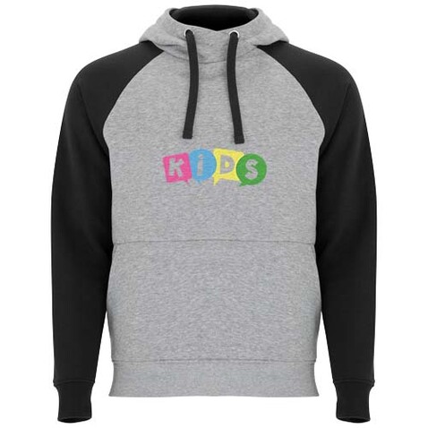 Badet zweifarbiger Kapuzenpullover für Kinder, heather grau, schwarz bedrucken, Art.-Nr. K10588JG