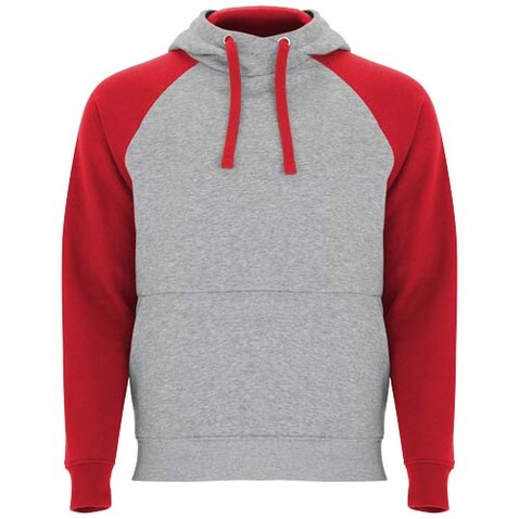 Badet zweifarbiger Kapuzenpullover für Kinder, heather grau, rot bedrucken, Art.-Nr. K1058B6C