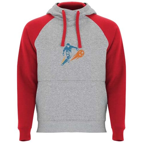 Badet zweifarbiger Kapuzenpullover für Kinder, heather grau, rot bedrucken, Art.-Nr. K1058B6C
