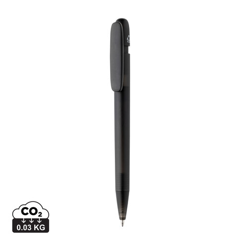 Devin transparenter Stift aus GRS zertifiziertem rABS schwarz bedrucken, Art.-Nr. P611.2601